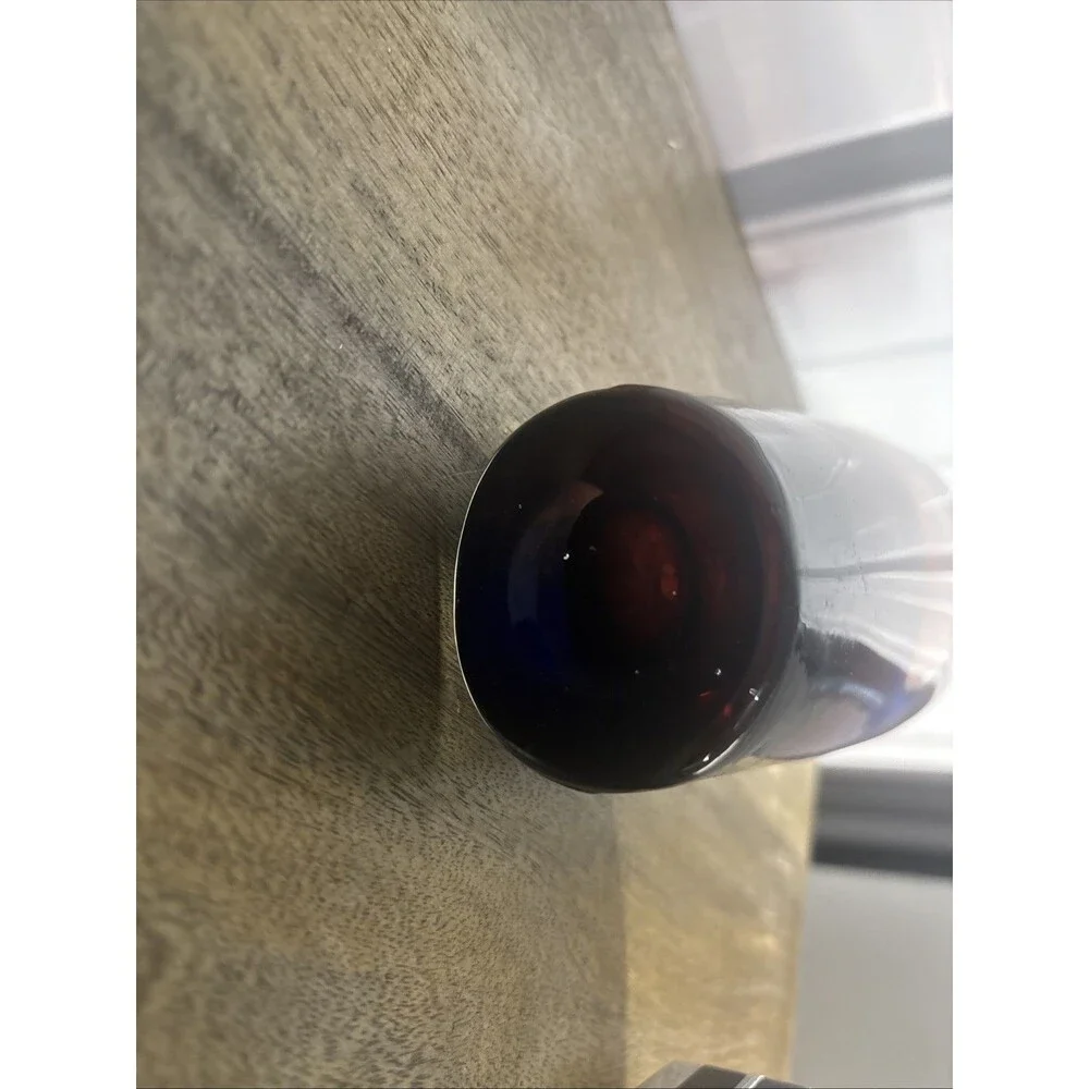 Vintage Two-Toned Mutant Cobalt Blue And Amethyst Tapered Thick Flower Vase 8 In